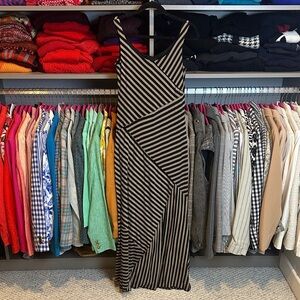 AB Studio black/tan striped sleeveless scoop neck maxi dress size XS
